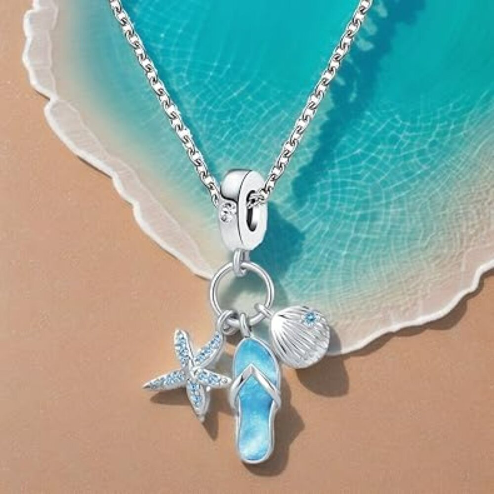 Ocean‎ Wave Turtle Starfish Necklace Sea Flip Flops Shell Pendant Necklace